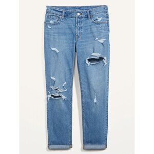 Mid-Rise Boyfriend Straight Ripped Jeans